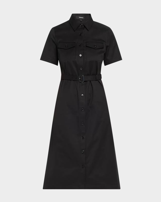 Short-Sleeve Military Chino Midi Dress